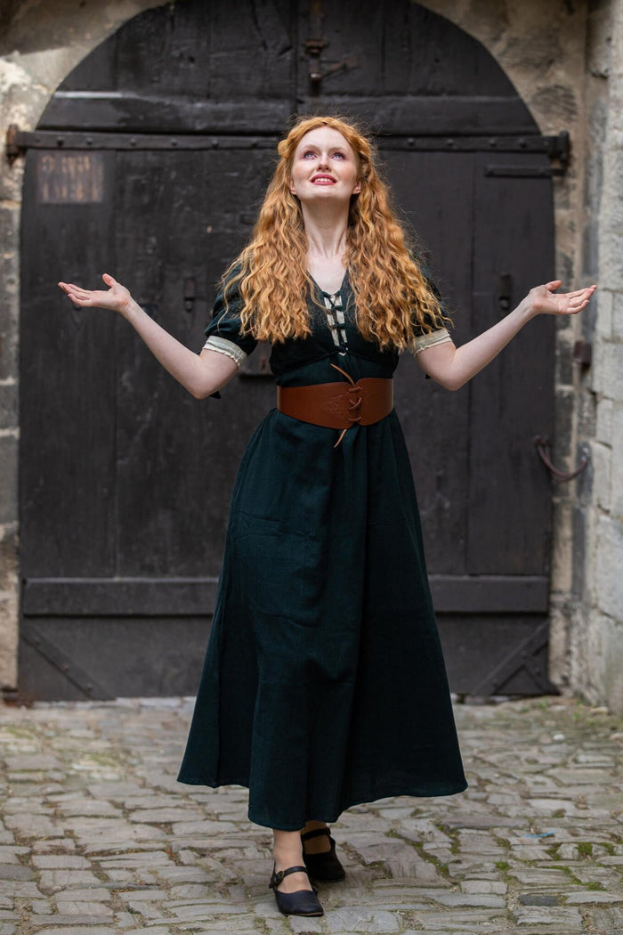 Renaissance summer dress Denise, green-natural