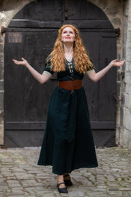 Renaissance summer dress Denise, green-natural