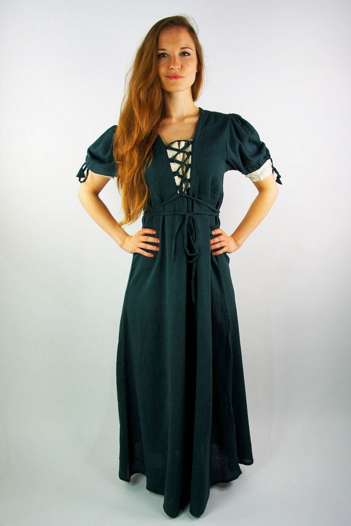 Renaissance summer dress Denise, green-natural
