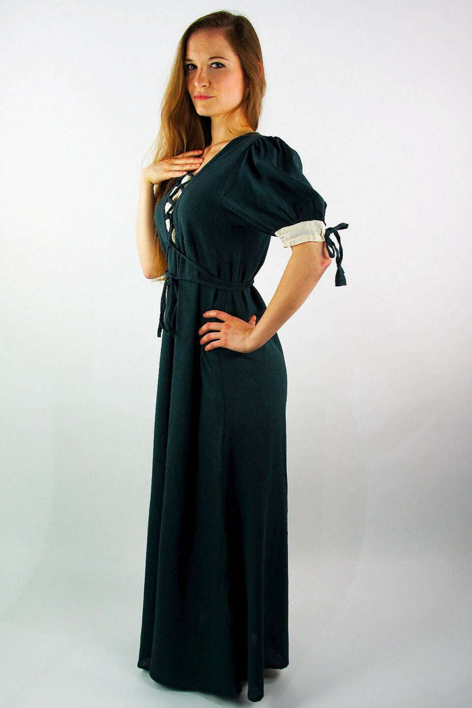 Renaissance summer dress Denise, green-natural