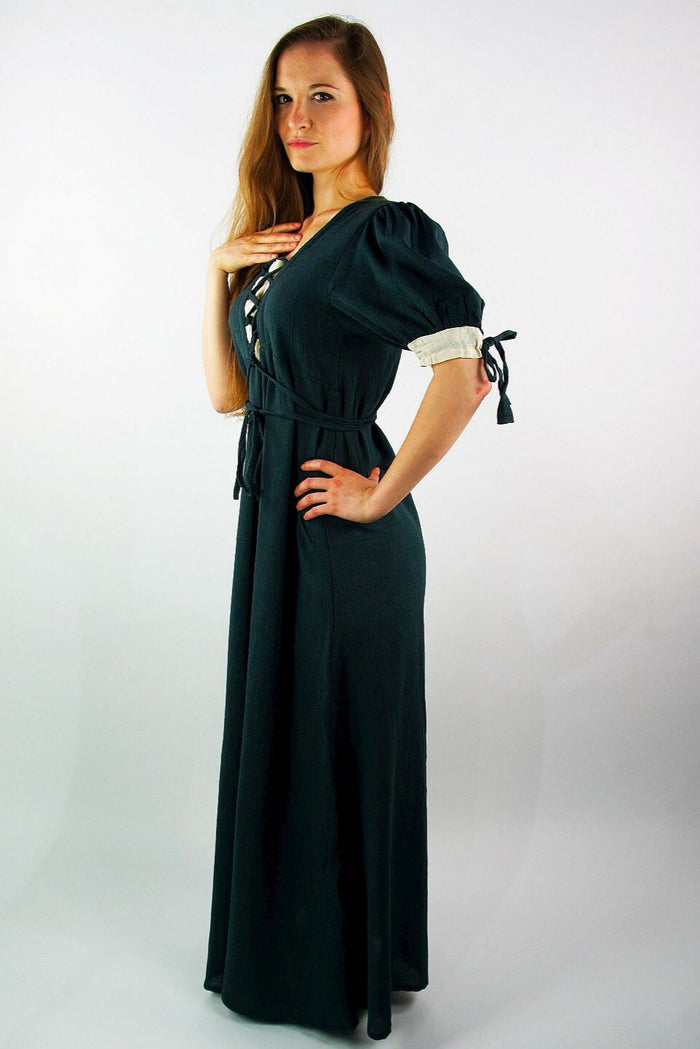 Renaissance summer dress Denise, green-natural