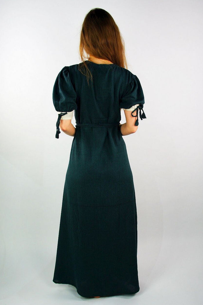 Renaissance summer dress Denise, green-natural