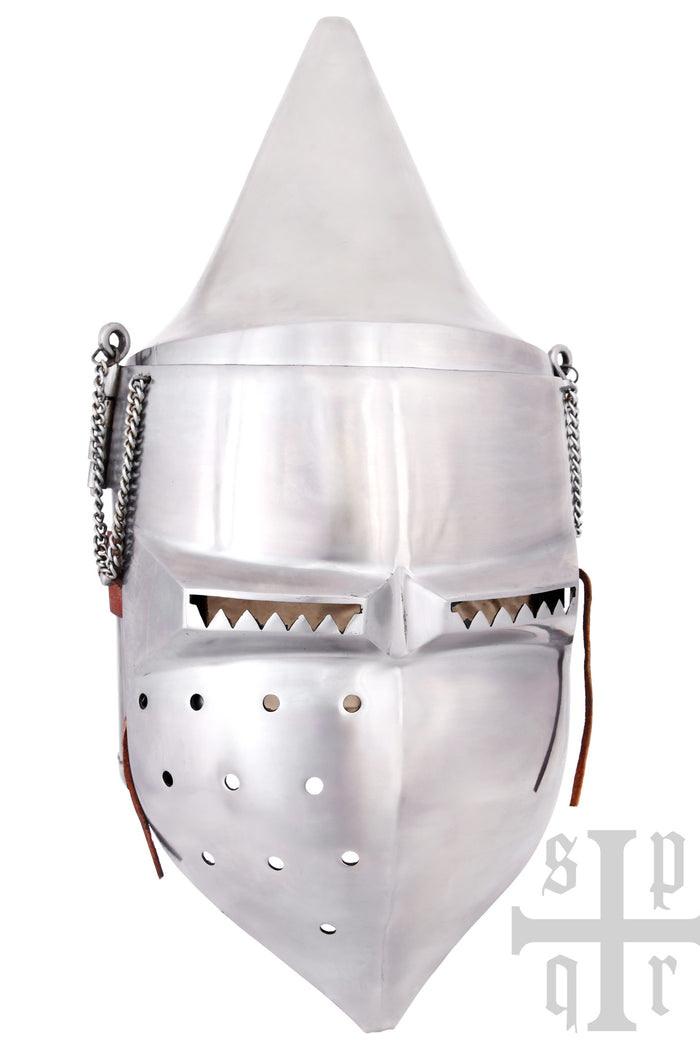Folding visor bascinet with pointed helmet cup, 14th century, 2 mm (battle-ready)
