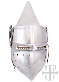 Folding visor bascinet with pointed helmet cup, 14th century, 2 mm (battle-ready)