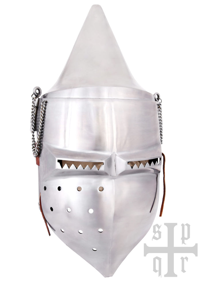 Folding visor bascinet with pointed helmet cup, 14th century, 2 mm (battle-ready)