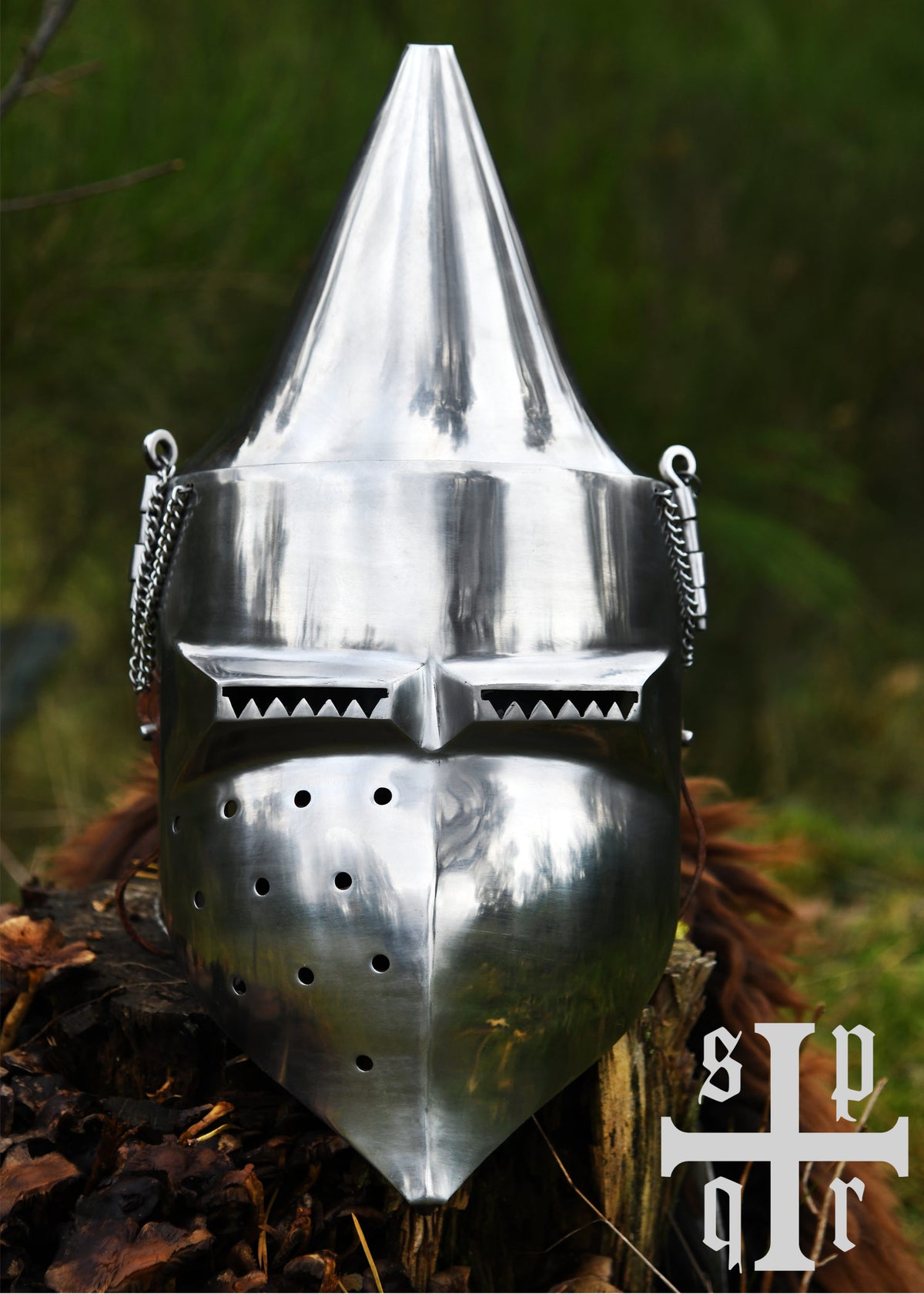Folding visor bascinet with pointed helmet cup, 14th century, 2 mm (battle-ready)