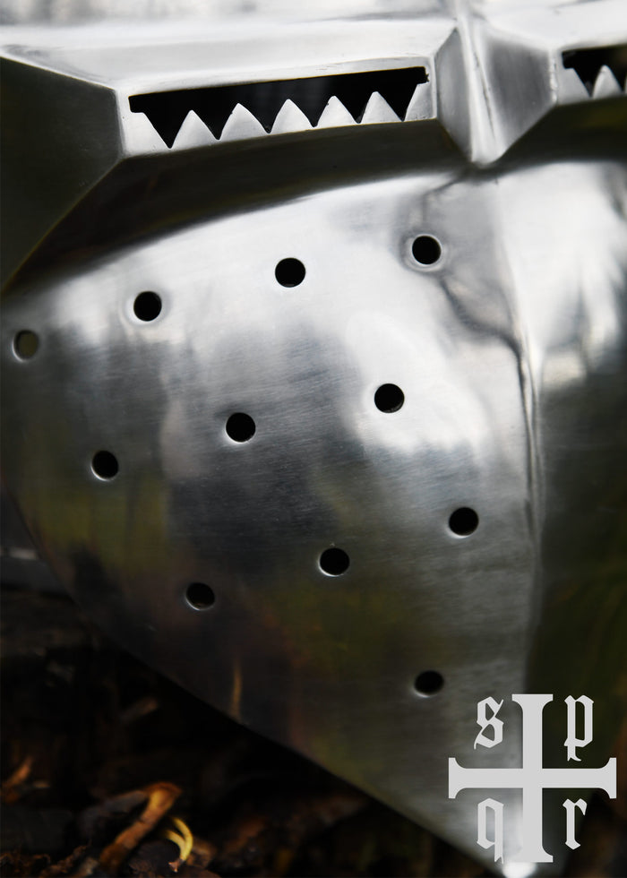 Folding visor bascinet with pointed helmet cup, 14th century, 2 mm (battle-ready)
