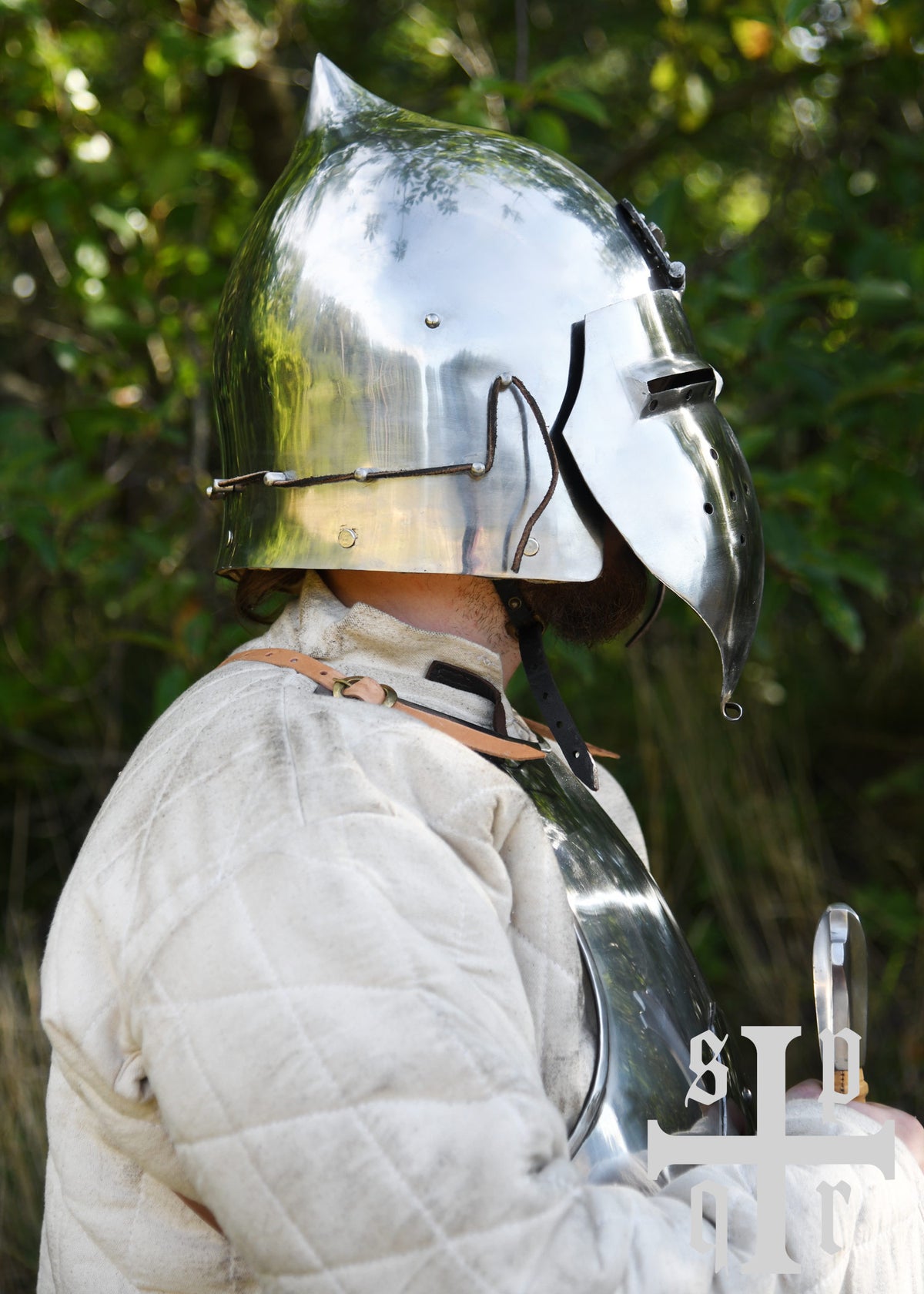 Ui-vormige bascinet met klapvizier, 2 mm (battle-ready)