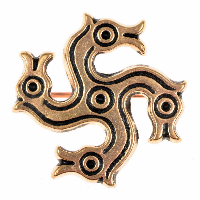 Roman horse head fibula (tetraskelion), silvered bronze