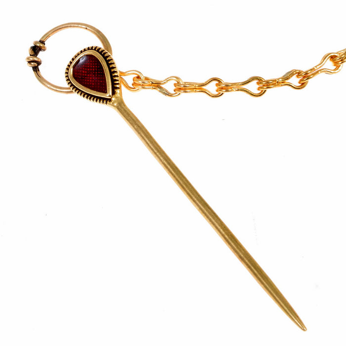 Trumpington robe pins with chain, 7th century, silvered bronze