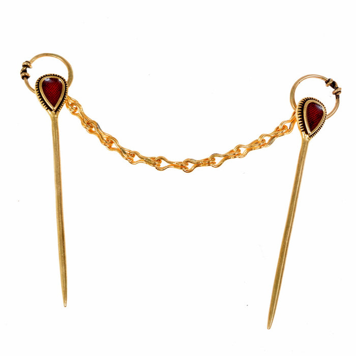 Trumpington robe pins with chain, 7th century, bronze