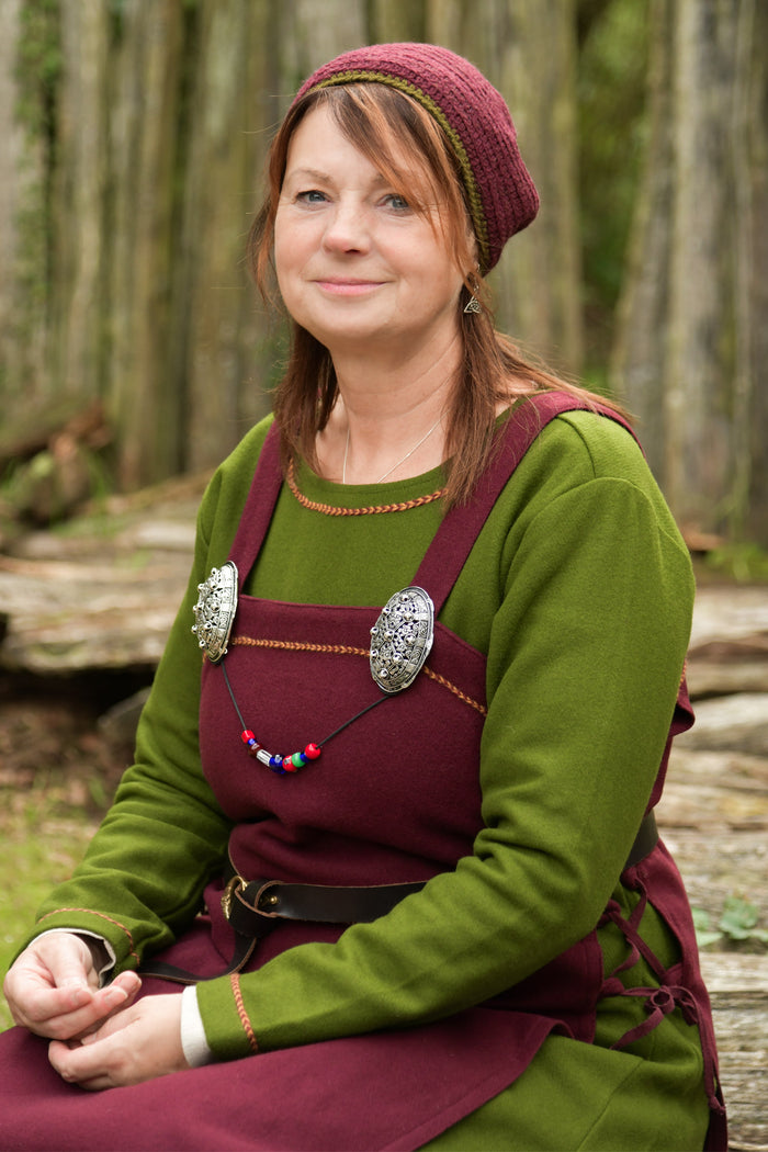 Gehaakte muts, 100% wol, rood-groen