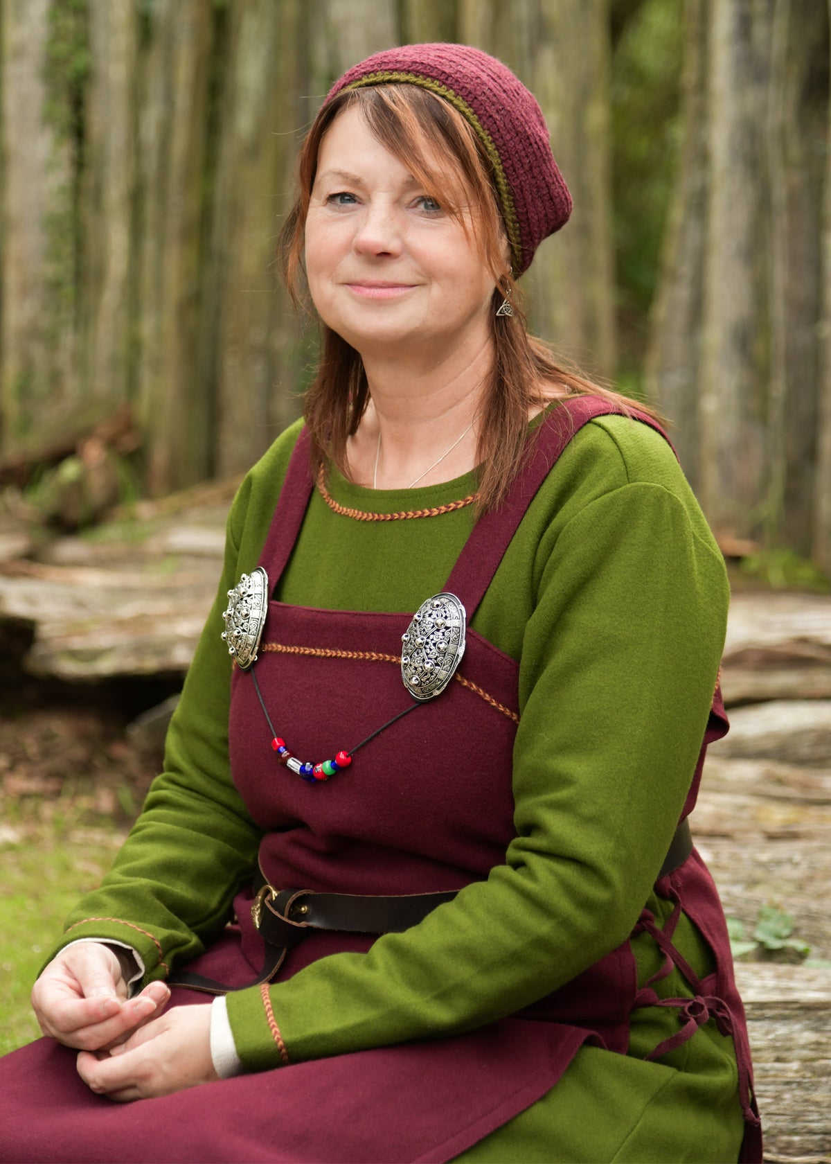 Gehaakte muts, 100% wol, rood-groen