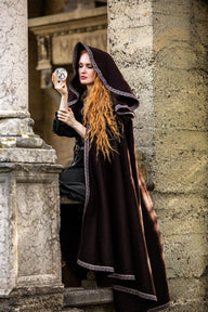 Embroidered cloak Lyra, wool blend, brown