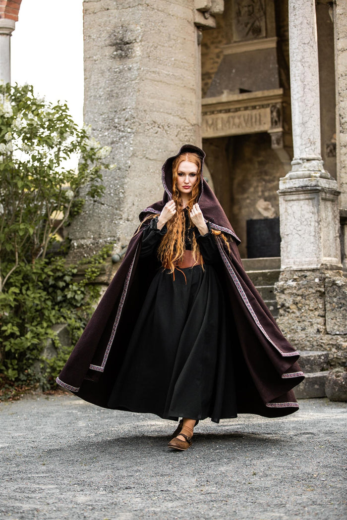 Embroidered cloak Lyra, wool blend, brown