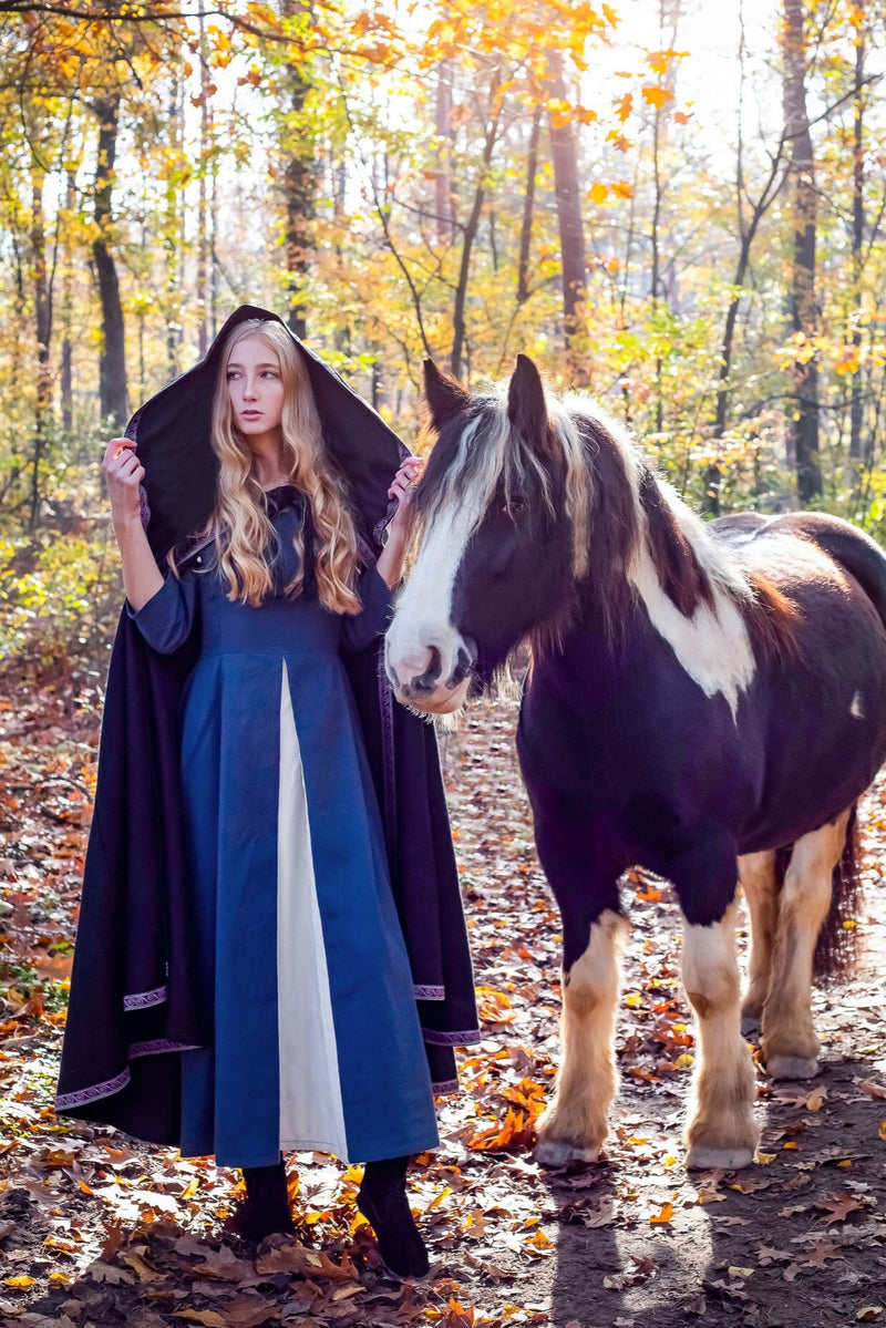 Mantello ricamato Lyra, nero, misto lana