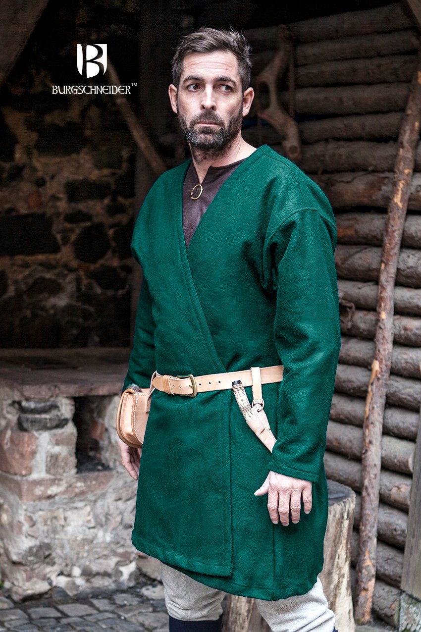 Viking kaftan Loki, donkergroen, wolmix