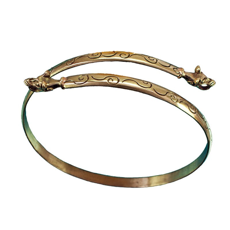 Bracelet with wolf heads, adjustable, bronze