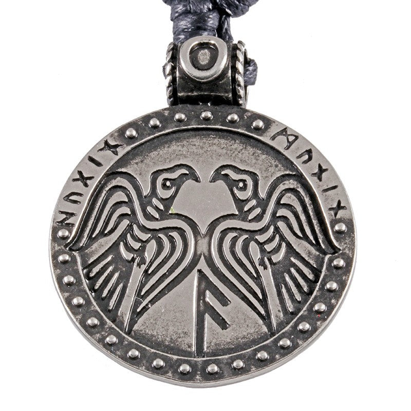 Odin-amulet with ravens and runes, tin