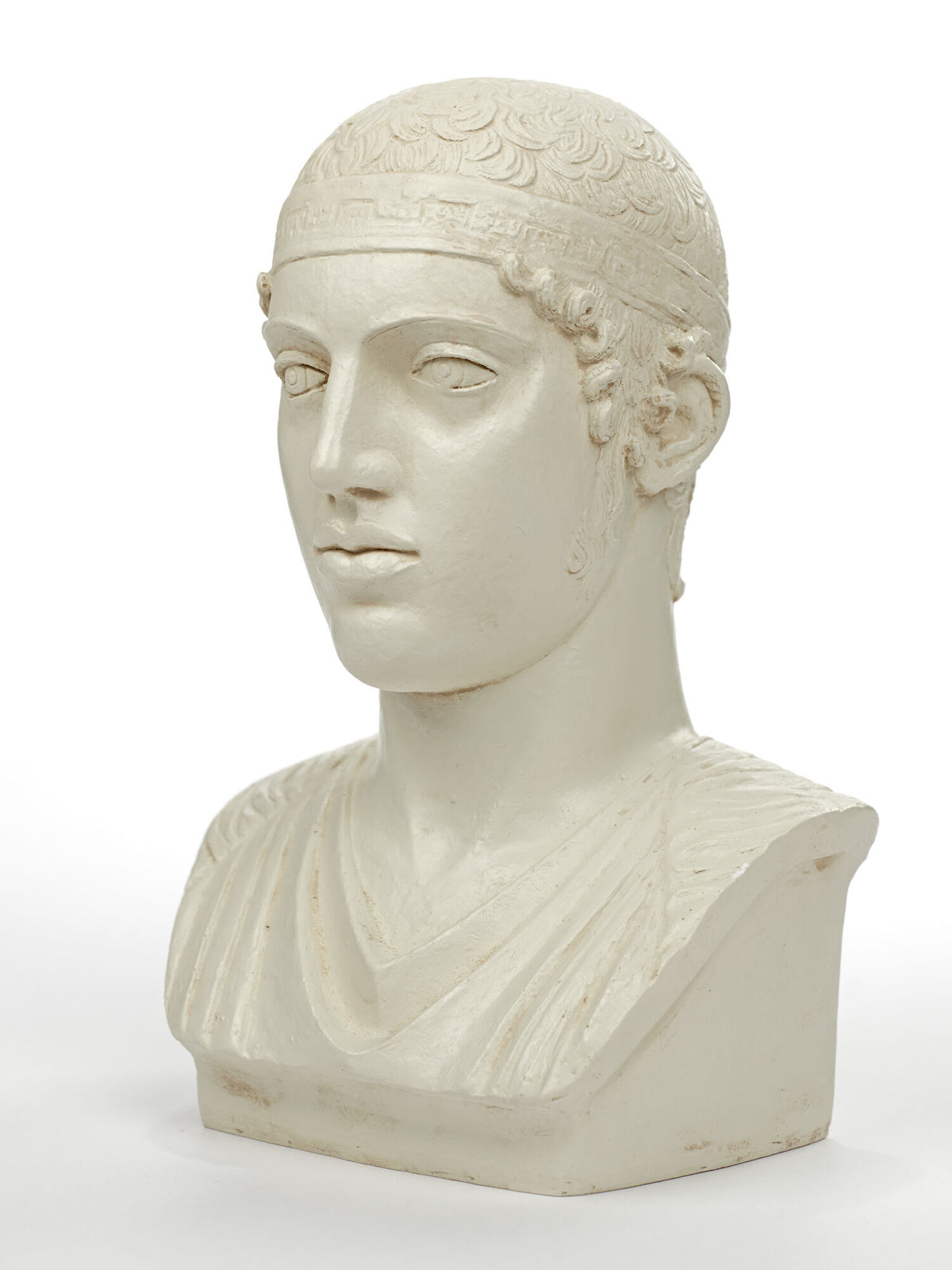 Bust of charioteer from Delphi, Greek replica, Alabaster plaster