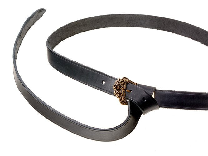 Viking belt Smolensk, black leather with strap end