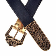 Viking belt Smolensk, black leather with strap end