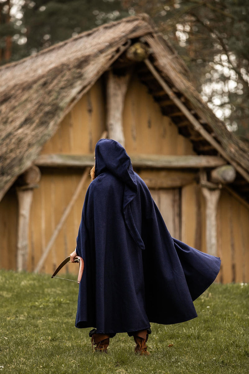 Medeltida mantel med huva, ullmix, blå