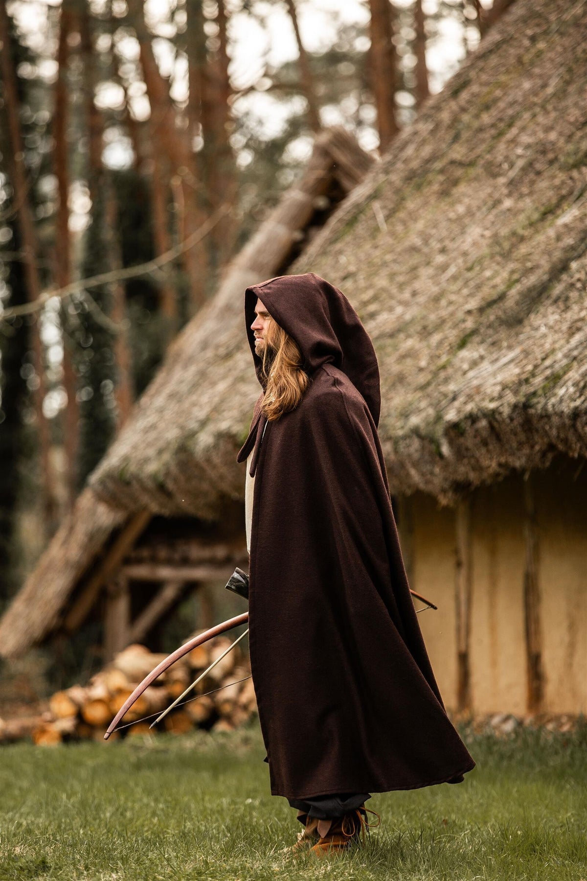 Medieval cloak with hood, brown