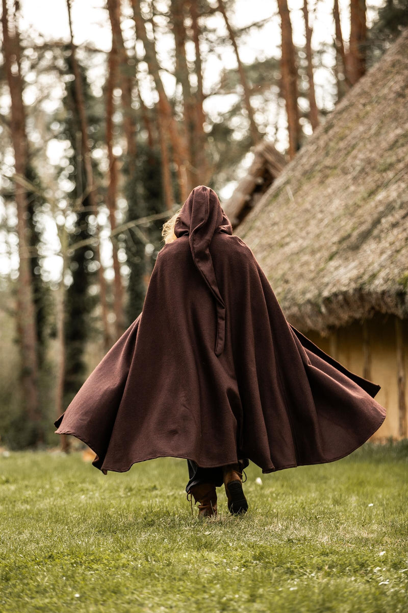 Medieval cloak with hood, brown