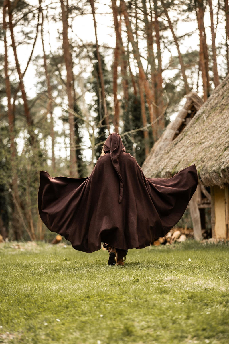 Medieval cloak with hood, brown