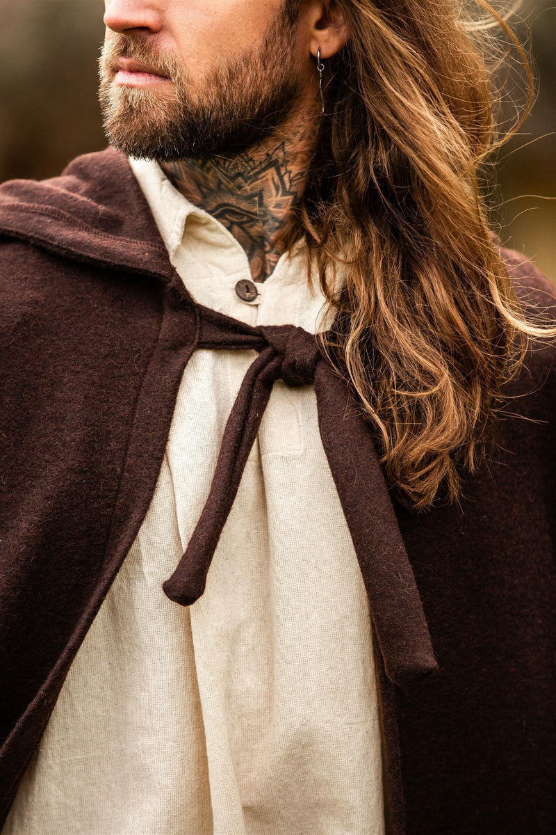Medieval cloak with hood, brown