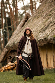 Medieval cloak with hood, brown