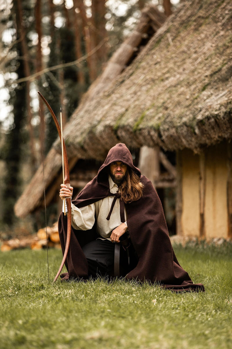 Medieval cloak with hood, brown