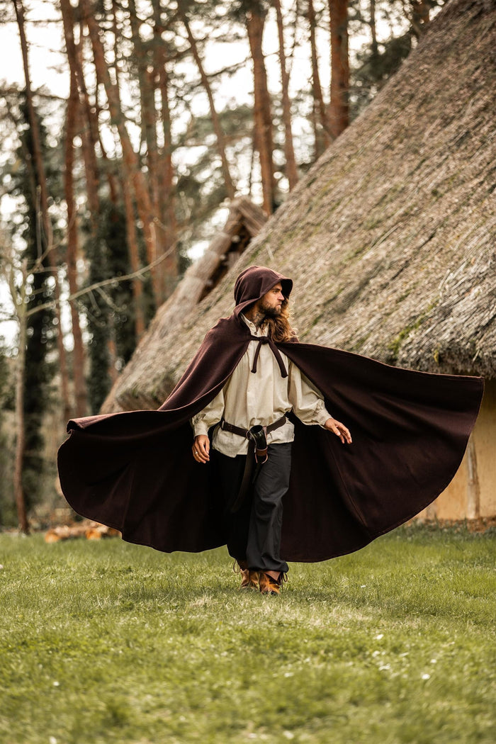 Medieval cloak with hood, brown