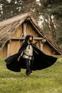 Medeltida mantel med huva, ullmix, svart